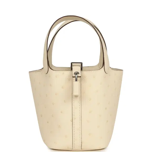HERMÈS Hermes Micro Picotin Lock 14 Nata Ostrich Palladium Hardware