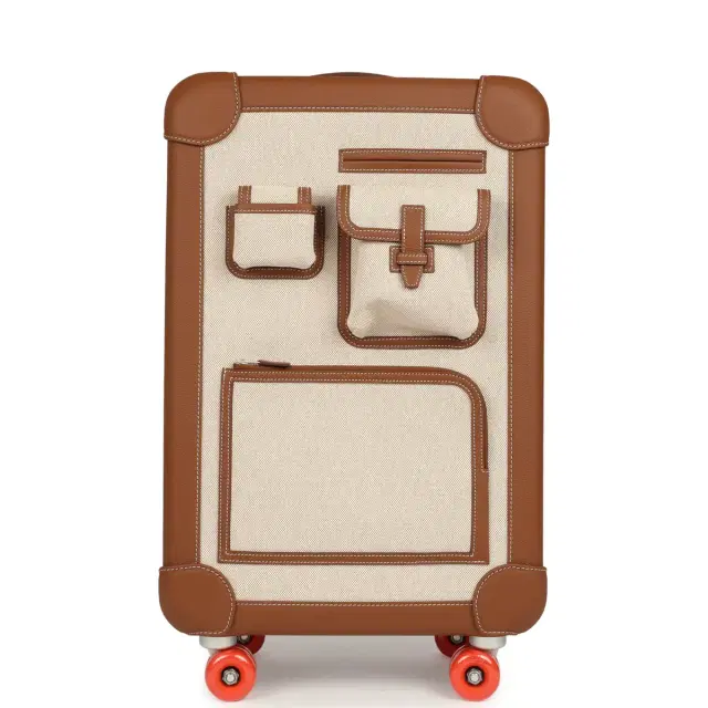 Hermes R.M.S. Cabine Cargo Suitcase Ecru & Beige Toile H and Fauve Regate Palladium Hardware