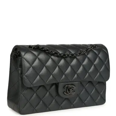 Chanel Pre-owned Chanel Small Classic Double Flap Bag So Black Iridescent Lambskin Black Hardware | Thumbnail 2