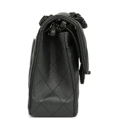 Chanel Pre-owned Chanel Small Classic Double Flap Bag So Black Iridescent Lambskin Black Hardware | Thumbnail 3