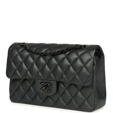 Chanel Pre-owned Chanel Small Classic Double Flap Bag So Black Iridescent Lambskin Black Hardware | Thumbnail 5