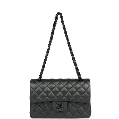Chanel Pre-owned Chanel Small Classic Double Flap Bag So Black Iridescent Lambskin Black Hardware | Thumbnail 7
