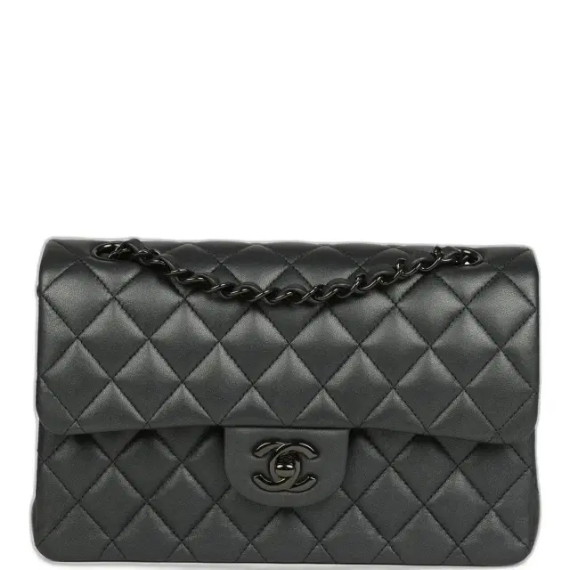 Chanel Pre-owned Chanel Small Classic Double Flap Bag So Black Iridescent Lambskin Black Hardware