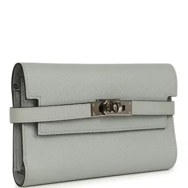 HERMÈS Pre-owned Hermes Medium Fold-Out Kelly Wallet Bleu Glacier Epsom Palladium Hardware | Thumbnail 2 HERMÈS Pre-owned Hermes Medium Fold-Out Kelly Wallet Bleu Glacier Epsom Palladium Hardware | Thumbnail 2