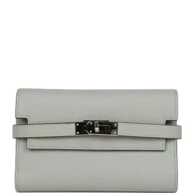 HERMÈS Pre-owned Hermes Medium Fold-Out Kelly Wallet Bleu Glacier Epsom Palladium Hardware | Thumbnail 1 HERMÈS Pre-owned Hermes Medium Fold-Out Kelly Wallet Bleu Glacier Epsom Palladium Hardware | Thumbnail 1