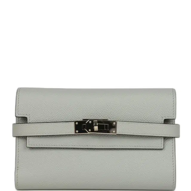 hermes Pre-owned Hermes Medium Fold-Out Kelly Wallet Bleu Glacier Epsom Palladium Hardware