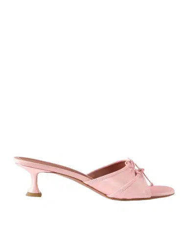 Amina Muaddi Eleonora 45 Satin Open Toe Mule | Thumbnail 1 Amina Muaddi Eleonora 45 Satin Open Toe Mule | Thumbnail 1