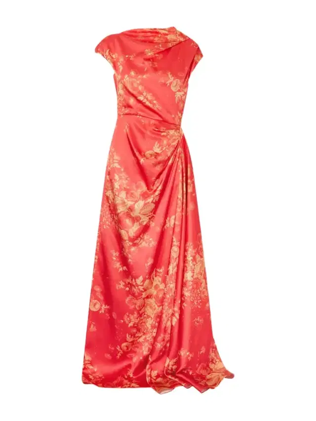 Floral-print Duchesse Satin Gown