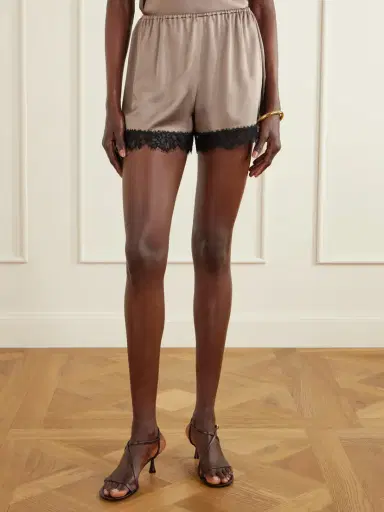 Stella McCartney Lace-trimmed Embroidered Satin Shorts | Thumbnail 3 Stella McCartney Lace-trimmed Embroidered Satin Shorts | Thumbnail 3