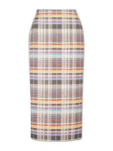 Brandon Maxwell Mercer Bonded Checked Wool And Silk-blend Midi Skirt | Thumbnail 1 Brandon Maxwell Mercer Bonded Checked Wool And Silk-blend Midi Skirt | Thumbnail 1