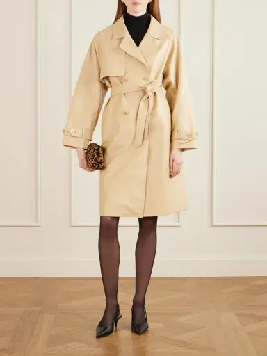 Nour Hammour Double-breasted Belted Leather Trench Coat | Thumbnail 2 Nour Hammour Double-breasted Belted Leather Trench Coat | Thumbnail 2