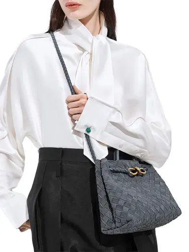 Bottega Veneta Women's Andiamo Small Intrecciato Suede Top Handle Bag - Cloudy Indigo | Thumbnail 2 Bottega Veneta Women's Andiamo Small Intrecciato Suede Top Handle Bag - Cloudy Indigo | Thumbnail 2