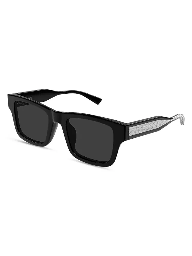 Gucci Men's Monogram Wirecore 52MM Rectangular Sunglasses - Black