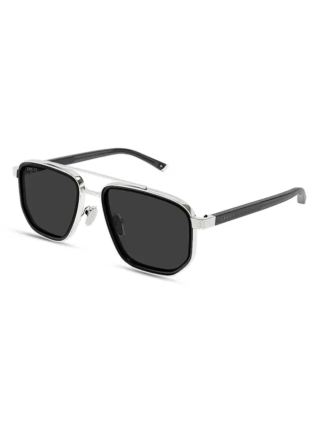 Gucci Men's Noble Tip 53MM Geometric Pilot Sunglasses - Silver Black