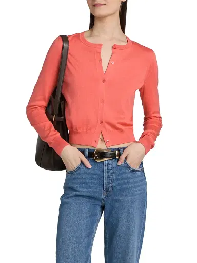 Carolina Herrera Women's Fitted Silk-Cotton Cardigan - Sunset - Size XL | Thumbnail 3 Carolina Herrera Women's Fitted Silk-Cotton Cardigan - Sunset - Size XL | Thumbnail 3