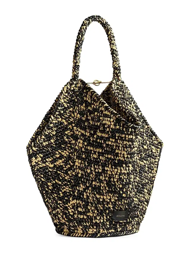 Women's Lotus  Raffia  Bag - Black White