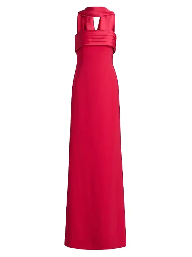 Badgley Mischka Women's Neck Scarf Strapless Satin Floor-Length Gown - Rose