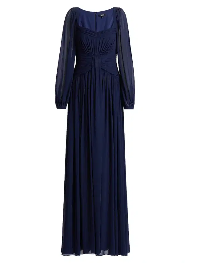 Badgley Mischka Women's Queen Anne Pleated Georgette A-Line Gown - Navy