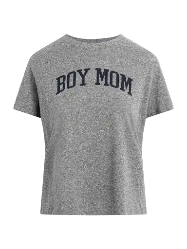 Favorite Daughter Women's The Boy Mom Marl-Knit Crewneck T-Shirt - Heather Grey Navy | Thumbnail 1