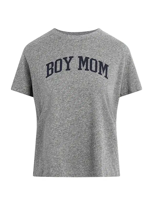 Women's The Boy Mom Marl-Knit Crewneck T-Shirt - Heather Grey Navy