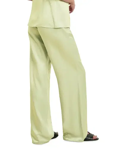 Favorite Daughter Women's The Everything Hammered-Satin Wide-Leg Pants - Green Tea - Size XS | Thumbnail 4