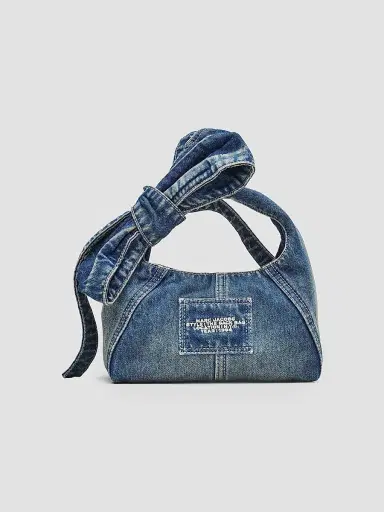 Marc Jacobs Women's Bow Cotton Denim Mini Sack Bag - Medium Wash Indigo | Thumbnail 4