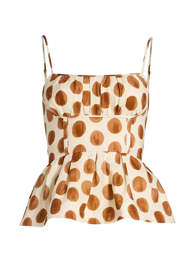 Women's Alba Spot Linen Peplum Top - Celeste Spot Ginger
