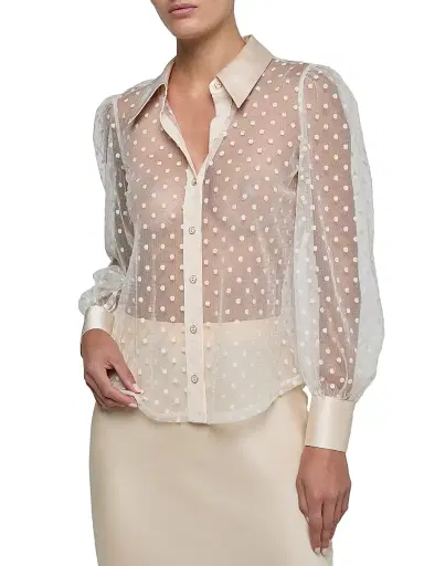 L'Agence Women's Sophie Sheer Swiss Dot Blouse - Ecru - Size XXL | Thumbnail 3 L'Agence Women's Sophie Sheer Swiss Dot Blouse - Ecru - Size XXL | Thumbnail 3