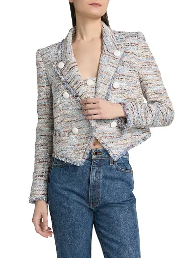 L'Agence Women's Marv Boxy Tweed Blazer - Blue Beige Tweed - Size 0 | Thumbnail 3 L'Agence Women's Marv Boxy Tweed Blazer - Blue Beige Tweed - Size 0 | Thumbnail 3