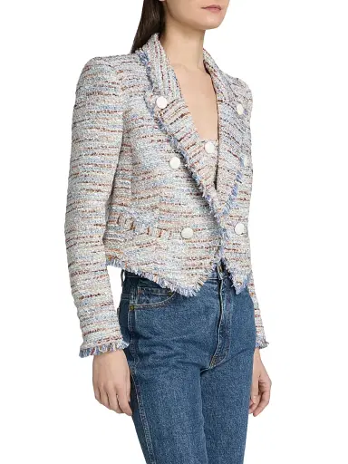 L'Agence Women's Marv Boxy Tweed Blazer - Blue Beige Tweed - Size 0 | Thumbnail 4 L'Agence Women's Marv Boxy Tweed Blazer - Blue Beige Tweed - Size 0 | Thumbnail 4