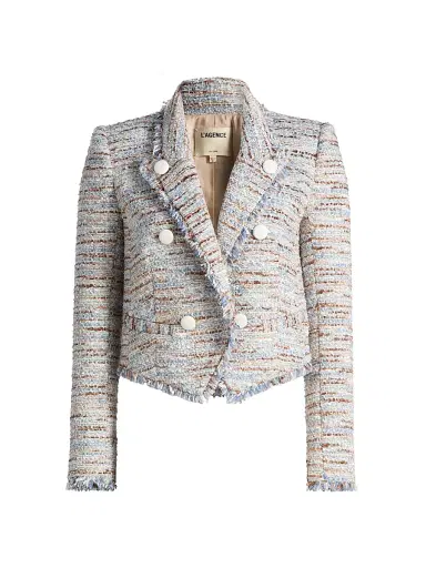 L'Agence Women's Marv Boxy Tweed Blazer - Blue Beige Tweed - Size 0 | Thumbnail 1 L'Agence Women's Marv Boxy Tweed Blazer - Blue Beige Tweed - Size 0 | Thumbnail 1