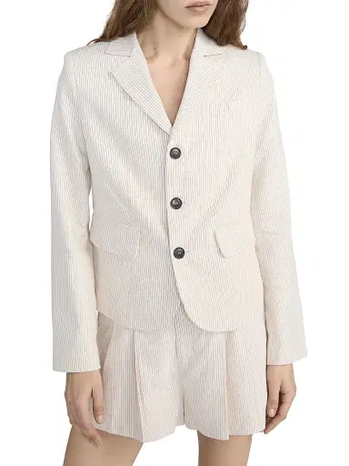 Frame Women's Striped Cotton-Blend Single-Breasted Blazer - Ecru Multi - Size 0 | Thumbnail 4 Frame Women's Striped Cotton-Blend Single-Breasted Blazer - Ecru Multi - Size 0 | Thumbnail 4