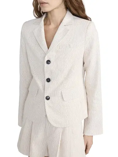 Frame Women's Striped Cotton-Blend Single-Breasted Blazer - Ecru Multi - Size 0 | Thumbnail 5 Frame Women's Striped Cotton-Blend Single-Breasted Blazer - Ecru Multi - Size 0 | Thumbnail 5