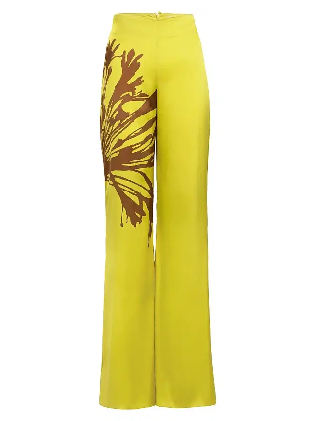 Women's Andie Dandelion Print Silk Pants - Yellow Dandelion