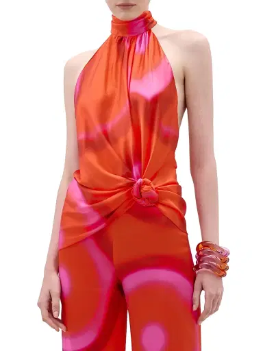 Silvia Tcherassi Women's Dita Silk Dyed Halter Top - Orange Abstract Print | Thumbnail 2 Silvia Tcherassi Women's Dita Silk Dyed Halter Top - Orange Abstract Print | Thumbnail 2