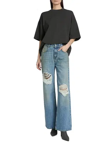 AREA Women's Embellished Fray Relaxed Jeans - Medium Blue - Size 30 | Thumbnail 2