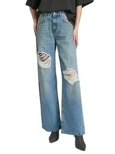 AREA Women's Embellished Fray Relaxed Jeans - Medium Blue - Size 30 | Thumbnail 3
