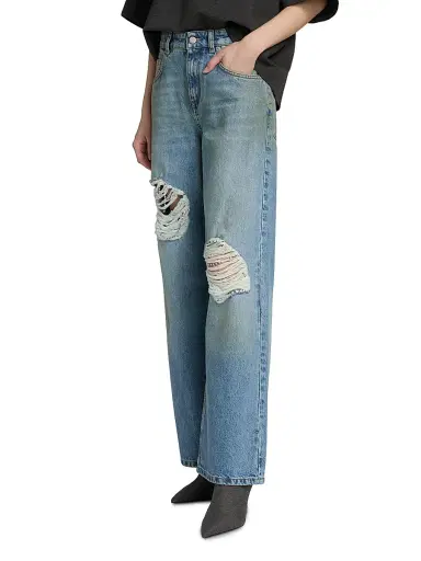 AREA Women's Embellished Fray Relaxed Jeans - Medium Blue - Size 30 | Thumbnail 4
