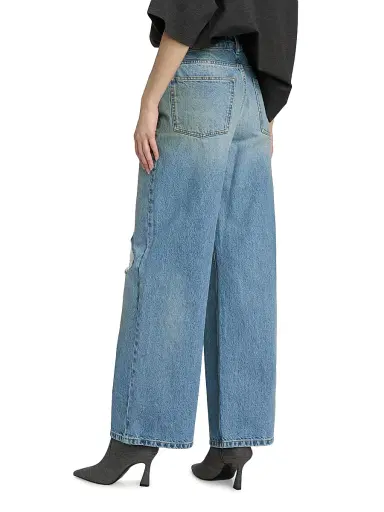 AREA Women's Embellished Fray Relaxed Jeans - Medium Blue - Size 30 | Thumbnail 5