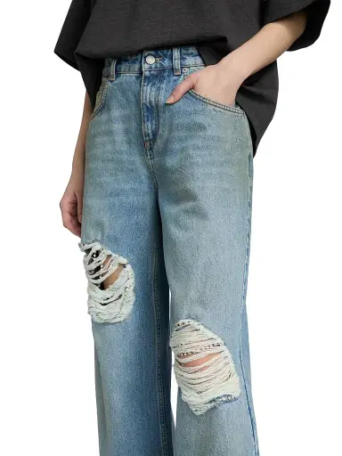AREA Women's Embellished Fray Relaxed Jeans - Medium Blue - Size 30 | Thumbnail 6