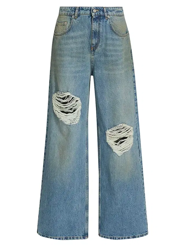 Women's Embellished Fray Relaxed Jeans - Medium Blue