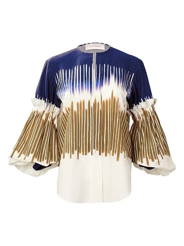 Women's Lucaya Dyed Cotton Blouse - Navy Mustard Abstract