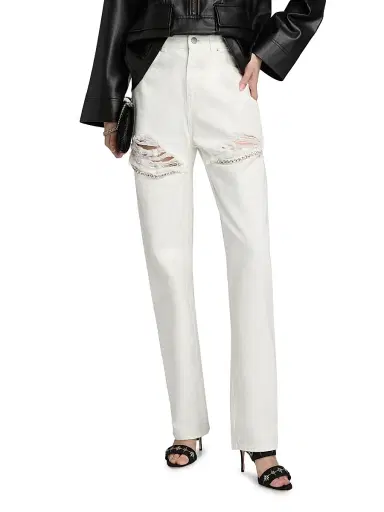 AREA Women's Crystal Fray Slit Jeans - White - Size 31 | Thumbnail 3
