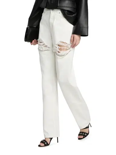 AREA Women's Crystal Fray Slit Jeans - White - Size 31 | Thumbnail 4