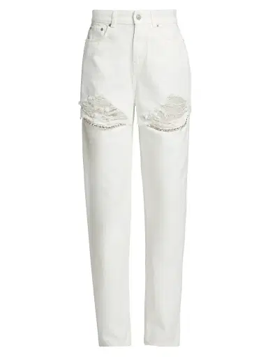 AREA Women's Crystal Fray Slit Jeans - White - Size 31 | Thumbnail 1