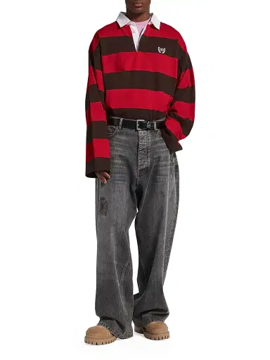 Balenciaga Men's Long-Sleeve Polo Shirt - Dark Brown - Size Large | Thumbnail 2 Balenciaga Men's Long-Sleeve Polo Shirt - Dark Brown - Size Large | Thumbnail 2
