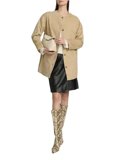 Loulou de Saison Women's Waren Oval-Shaped Suede Coat - Beige - Size 10 | Thumbnail 2