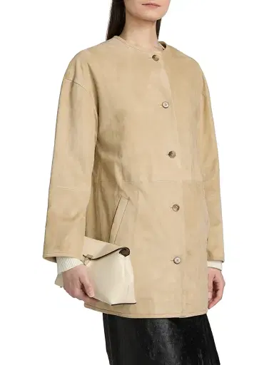 Loulou de Saison Women's Waren Oval-Shaped Suede Coat - Beige - Size 10 | Thumbnail 4