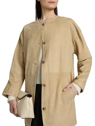 Loulou de Saison Women's Waren Oval-Shaped Suede Coat - Beige - Size 10 | Thumbnail 6