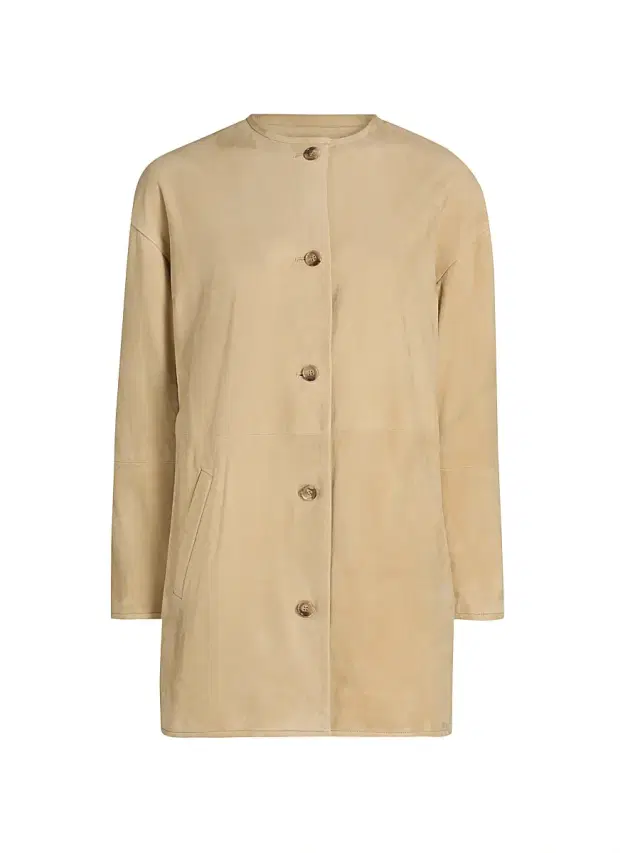 Women's Waren Oval-Shaped Suede Coat - Beige